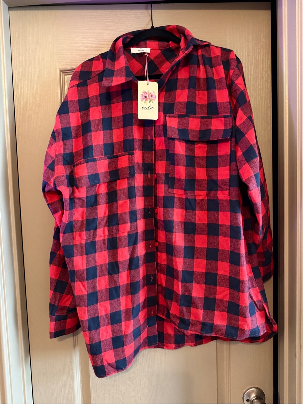 Entro Red and Black Buffalo Plaid Button-Up Shirt NWT